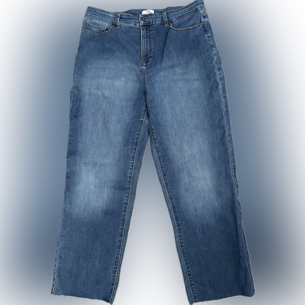 Straight Leg Stretch Denim Jeans Raw Hem Size 16